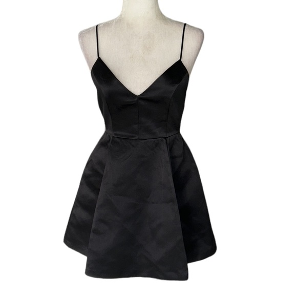 Lovers + Friends x Revolve Young Love Black Satin Fit & Flare Mini Dress - S - Picture 4 of 13